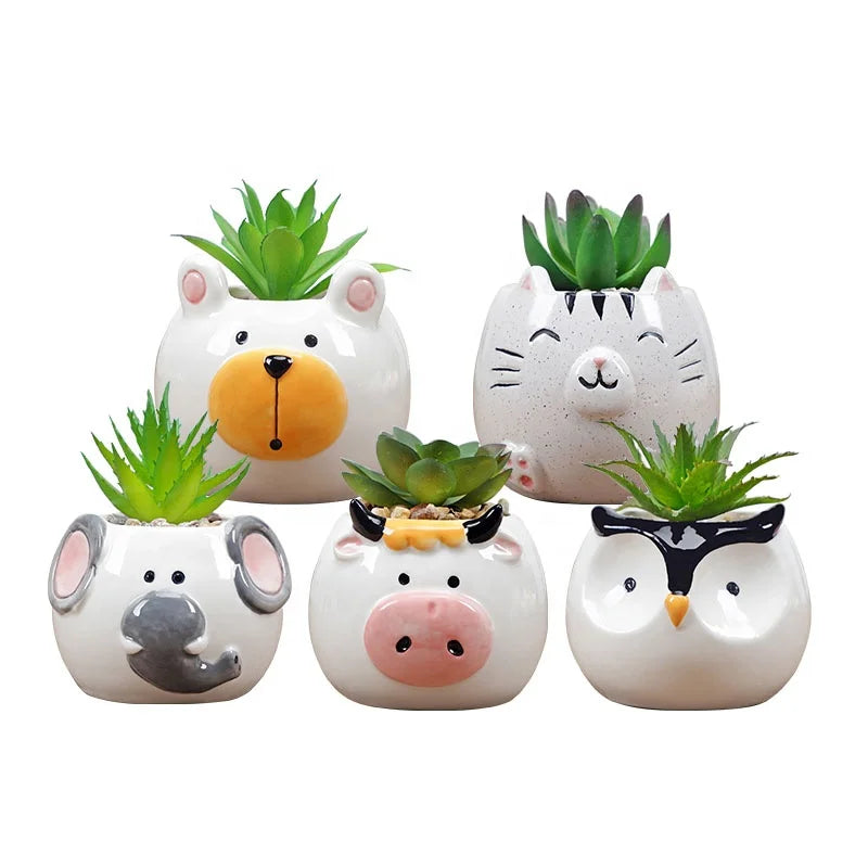 Indoor Hot Sale Cute Animal Shape Cheap Mini Glazed Desktop Ceramic Succulent Planters Flower Pots