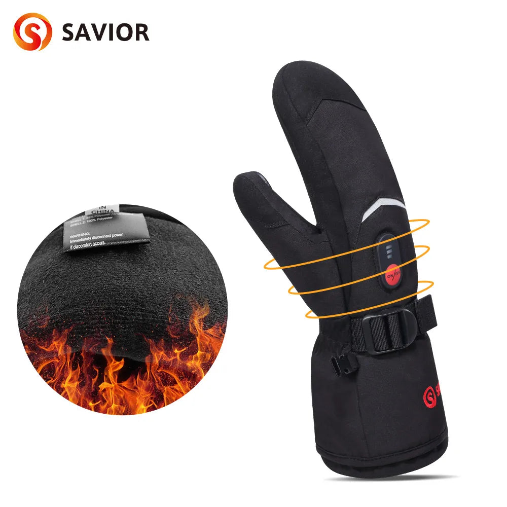 Outdoor Snowboarding Ski Gloves Electric Heated Waterproof Leather Men's Lightweight Touchscreen Compatible