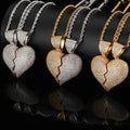NUOYA Broken Heart Half Couple Necklace Hip Hop Iced Out CZ Pendant Custom Charm Pendant Gift for Women