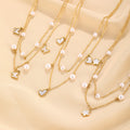 New Arrival Women's Double Layer Stainless Steel Necklace Pearl Charms White Shell Butterfly Pendant Fashion Pendant Necklaces