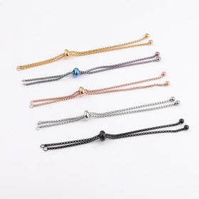 High Quality Stainless Steel Half-finished Bracelet With Rubber Stopper Beads Sliding Adjustable Bracelet Chain Accessories