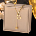 26 English Capital Korea Gold Plated WOMEN Romantic Stainless Steel Letter G Pendant Jewelry Lariat Necklace for Girl