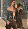 Multicolor Women's Hot Diamond Catsuits Shiny Fishing Net Lingerie Long Sleeve Bodysuits
