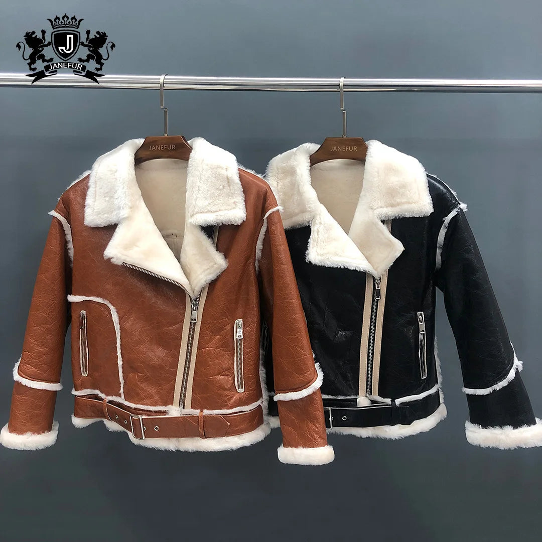Winter Fashion Ladies Sheepskin Jacket Fur Women Coat Thick Genuine Leather Lamb Fur Coat for Women