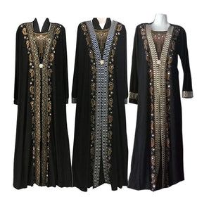P0010 Hot Sales Middle East Kaftan Crystal Beaded Long Sleeves Arabic Abaya Muslim Women Dresses Robe Femme