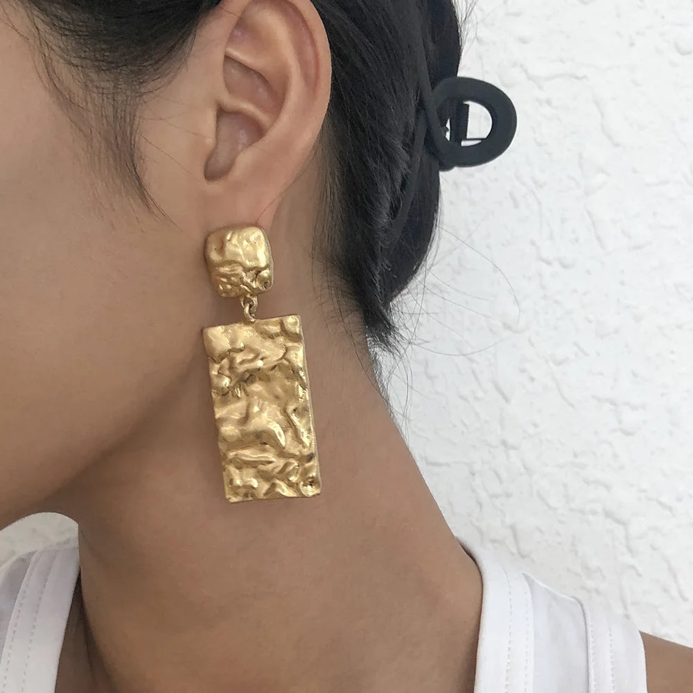 Vintage Geometric Rectangular Metal Dangle Earrings for Women Personalized Classic Statement Earrings Jewelry (KER798)
