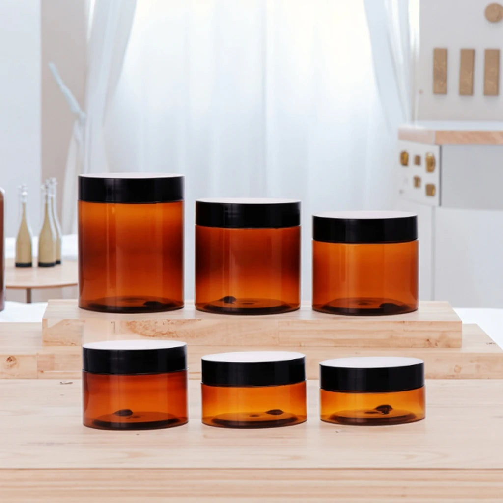 Customizable 100ml 8oz Amber PET Plastic Jars for Body Butter Face Creams Skin Care Products Cosmetics Loose Powder Lipstick