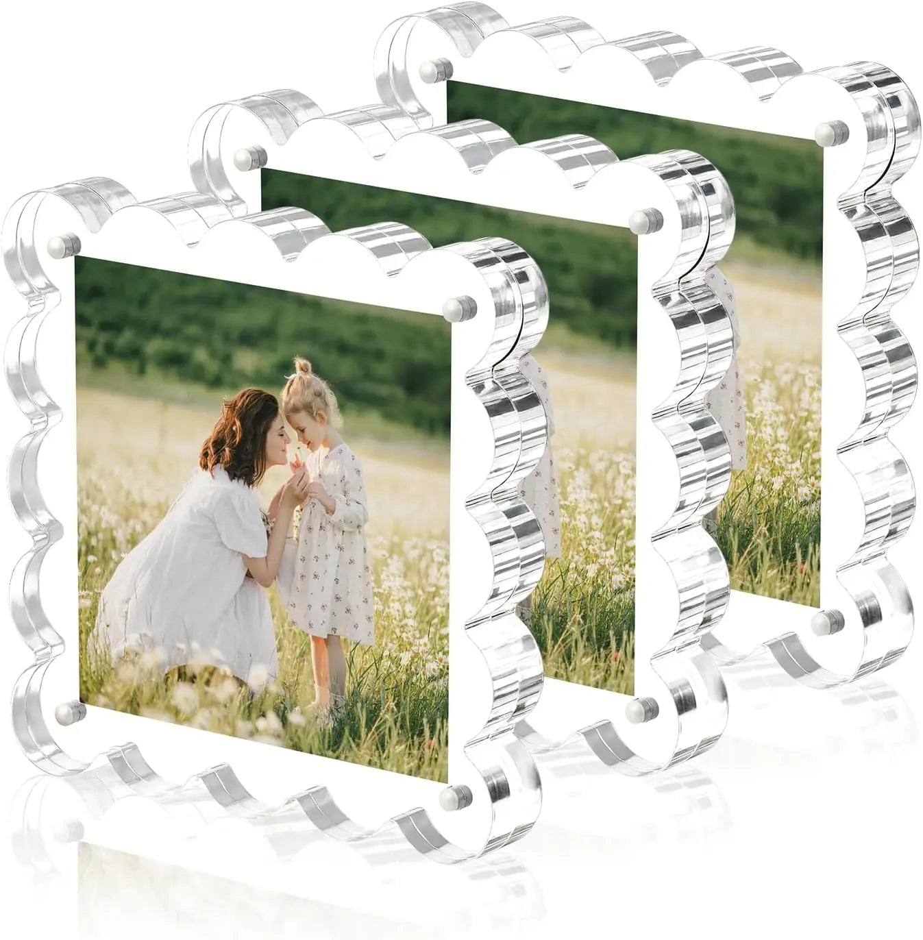 Clear Acrylic Magnetic Photo Frame 4x6 Inch Double Sided with Scalloped Edges Customized Logo for