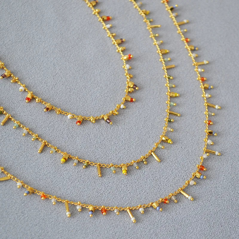 Korean Fine Jewelry Necklace Brass Gold Plated Handmade Crystal Tassel Necklace
