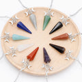 Natural Stone Crystal Yoga Hexagonal Cone Pendulum Gemstone Pendant for Meditation Healing With Silver Alloy