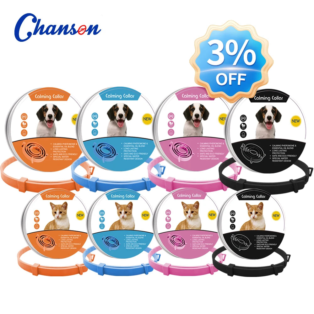 Chanson Solid Plant Essential Oil Adjustable Anti-Anxiety Pet Dog and Cat Pheromone Calming Collar with 480 Hours Use