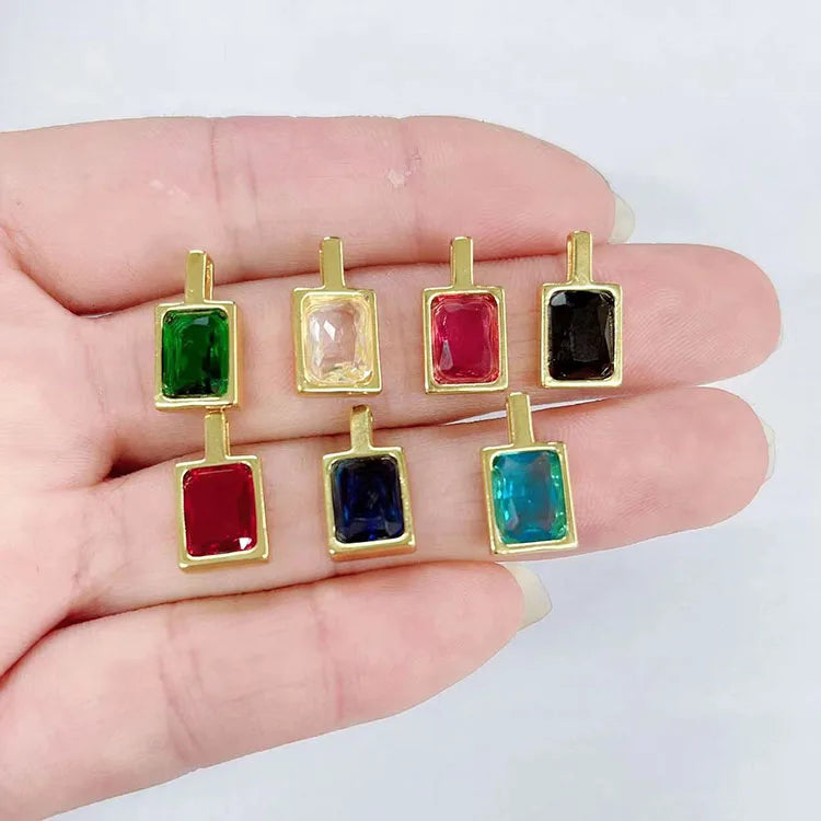 CZ8538 Dainty 18K Gold Mini Jewelry Supplies CZ Oblong CharmSmall Diamond Cubic Zirconia Rectangle Charms Pendants
