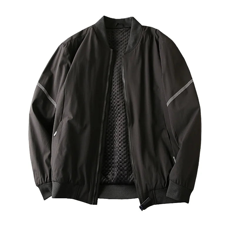 LULUSEN Good Quality Autumn Mens Hip Hop Faux Leather Bomber Jacket with Stand Collar
