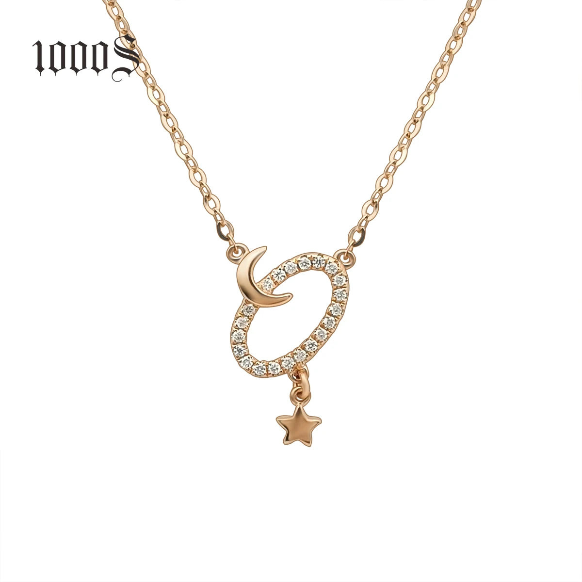 Trendy Design 18K Real Gold Diamond Necklace Moon Star Pendant 18K Rose Gold Necklace with Diamond Jewelry