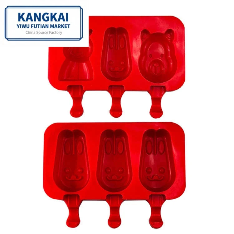 Hot Sale OEM Wholesale 3 Cavity DIY Silicone Cartoon Ice Cream Moulds Rabbit Shape Mold Dessert Silicone Fruit Shape Ice Mold MegaBDM