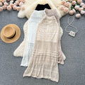 Summer Hollow Out A-Line Skirt Women Casual High Elastic Waist Knitting Midi Skirts for Girls Casual Skirt Clothes Women