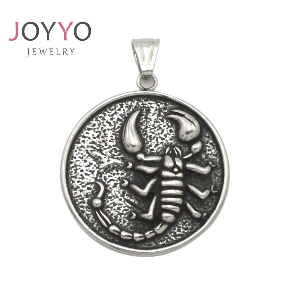 Vintage Round Engraved 12 Zodiac Signs Scorpio Men's Necklace