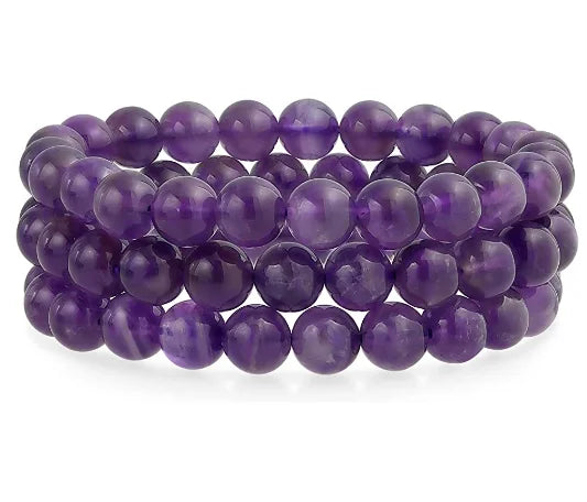 Handmade 8mm Amethyst Quartz Gemstone Bead Bracelet Classic Style Buddhist Stretch Bracelet for Women Men for Anniversaries