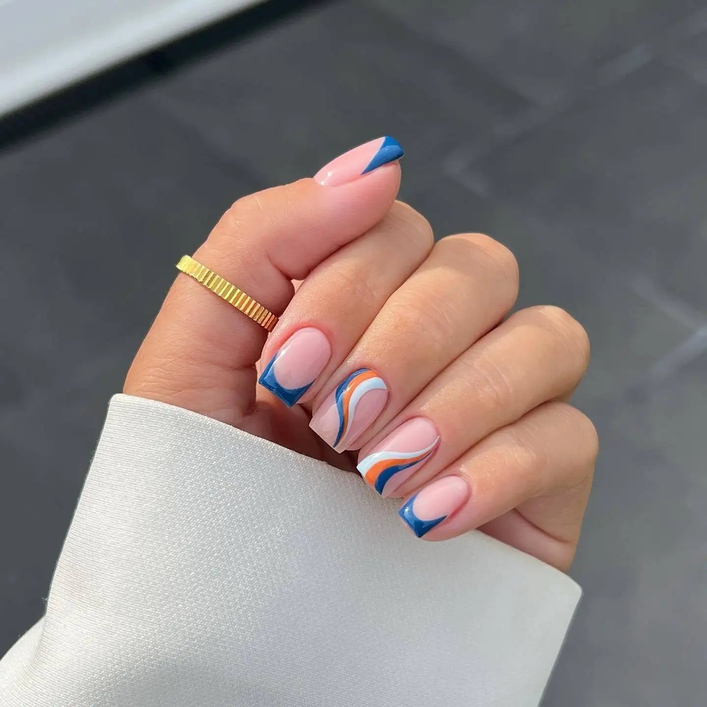 Short Square Lines Press on Nails Square Nail Tips False Nails Pre-glued Manicure Artificial Fingernails