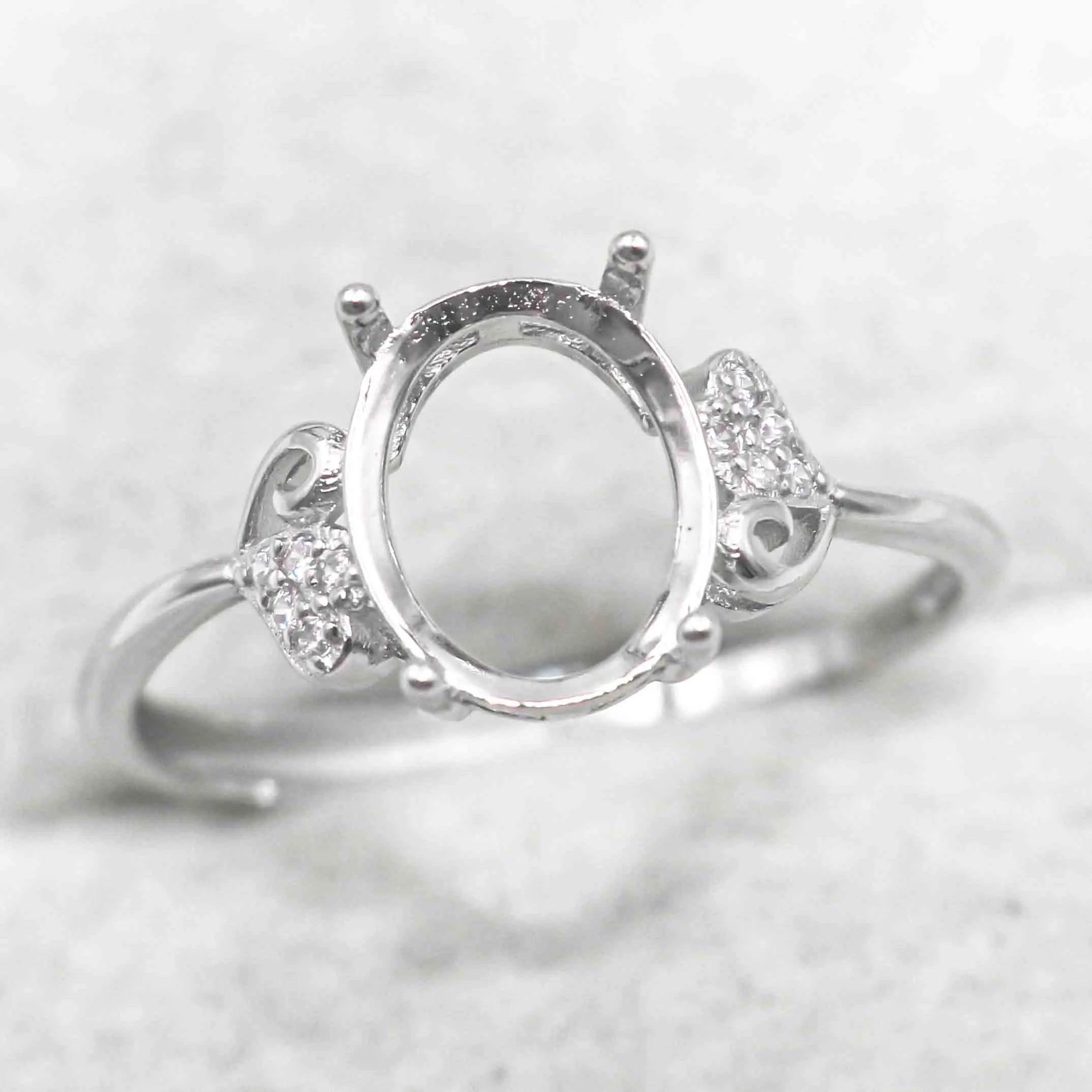 Sterling Silver 8*10mm Semi Mount Ring Empty Frame Blank Support Setting S925 Base Holder Without Center Stone for DIY Inlay