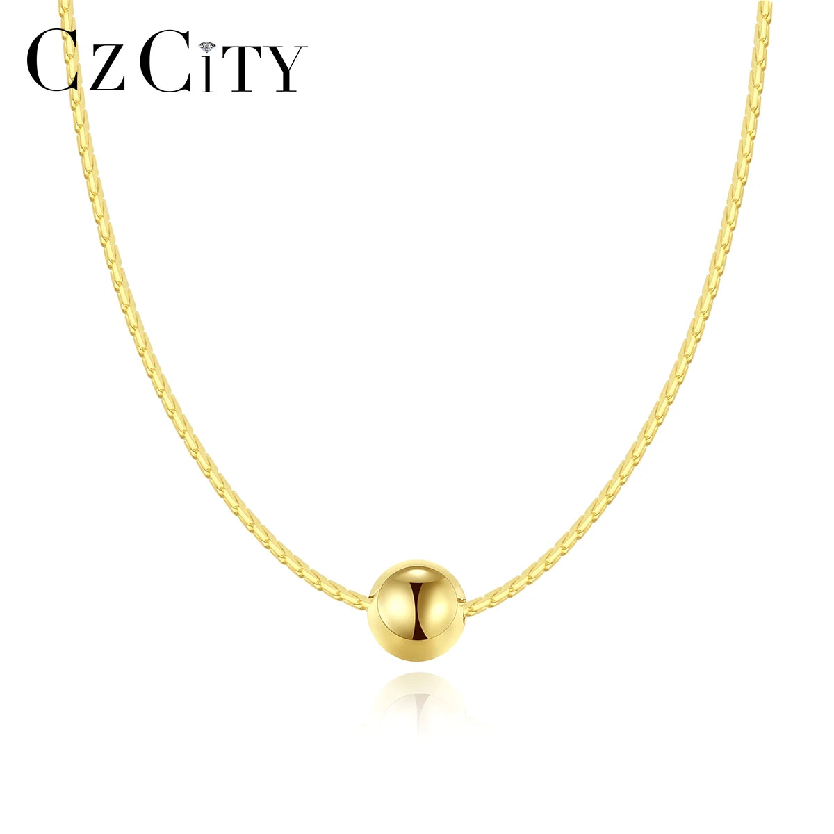 CZCITY Minimal Elegant Ball Pendant Charms for Necklace Women Gold Plated Simple Pendants