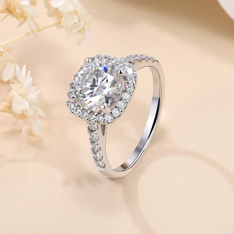Custom Cushion Cut halo  Moissanite Bridal Engagement Rings for Women VVS 0.5 1ct Round Diamond  White Gold S925 Silver Jewelry