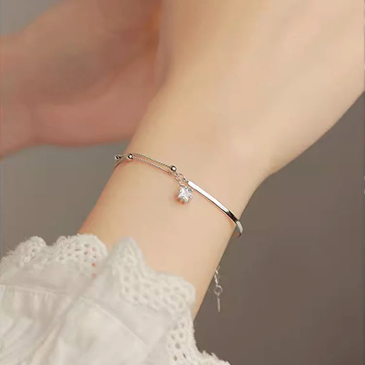Double-Layer Exquisite Beads Star Design Sterling Silver Bracelets Jewelry for Women