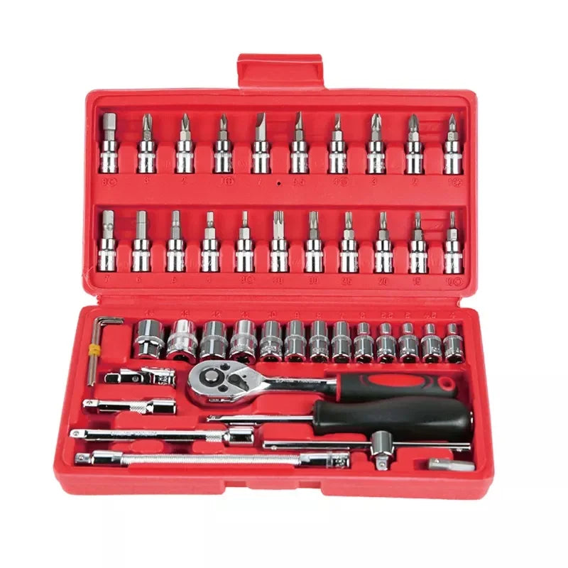 46 Pcs Ratchet Socket Wrench Set Heavy Duty Hand Tools Auto Car Repair Kit