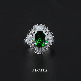 Wholesale S925 Silver Color Treasure Emerald Pigeon Blood Red Blue Treasure Rectangular Cz Thumb Ring