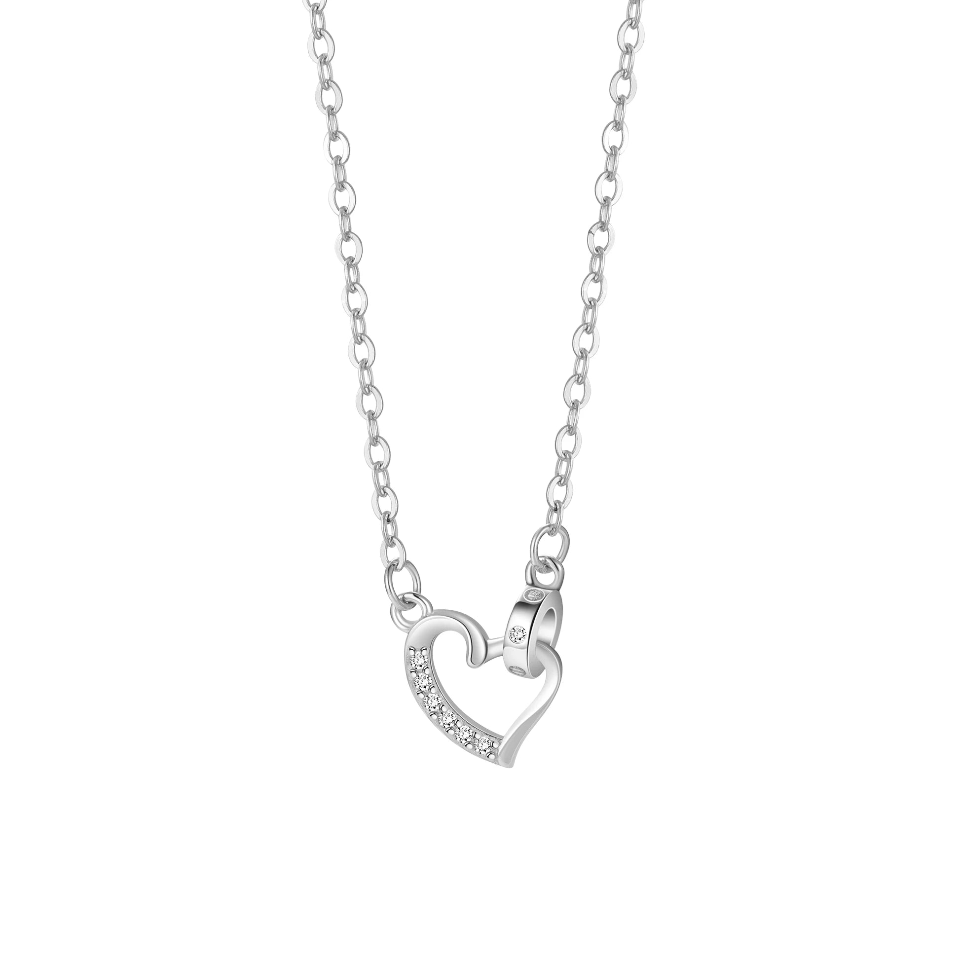Fashion Love Necklace 925 Sterling Silver CZ Geometric Round Ring Gold Heart Pendant Necklace for Women Fine Jewelry