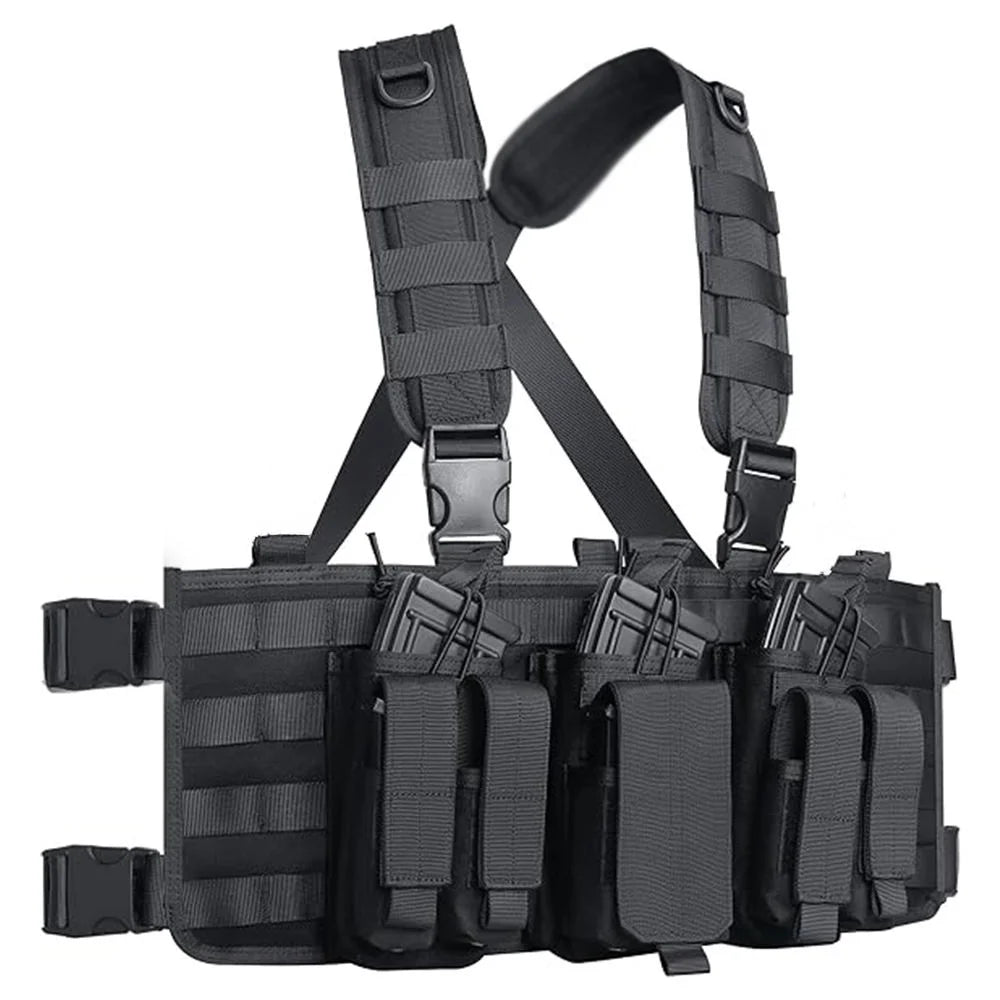 Tactical Modular Chest VesCustom Adjustable Shoulder Harness for Radio Walkie Talkies MOLLE-Compatible Detachable Chest Rig
