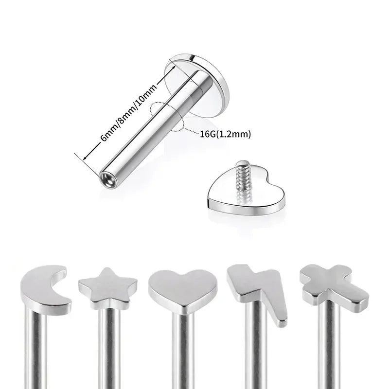 Evorte New Trendy 316L Titanium Multiple Design Tragus Piercing Moon Star Cross Heart Earrings Stud Nose Ring Cartilage Jewelry