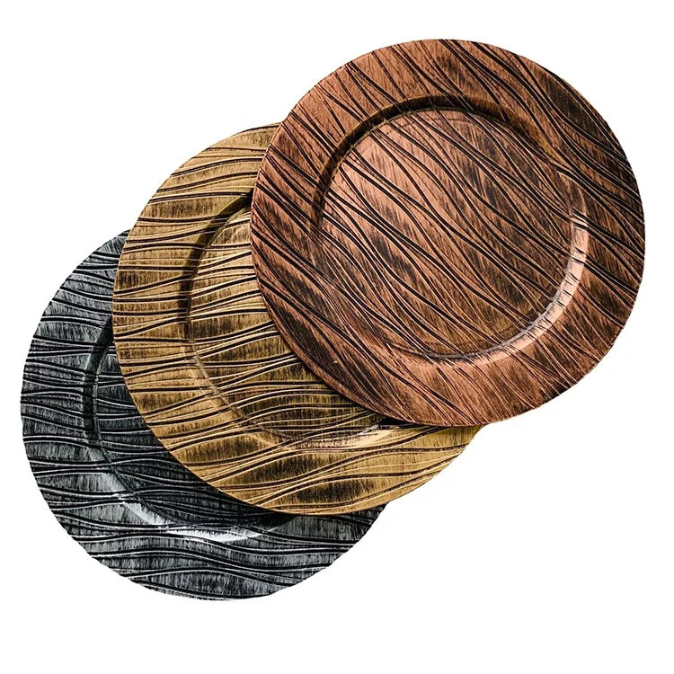 Round Eco-Friendly Antique European Style Gold PP Plastic Dinner Charger Plates Wholesale