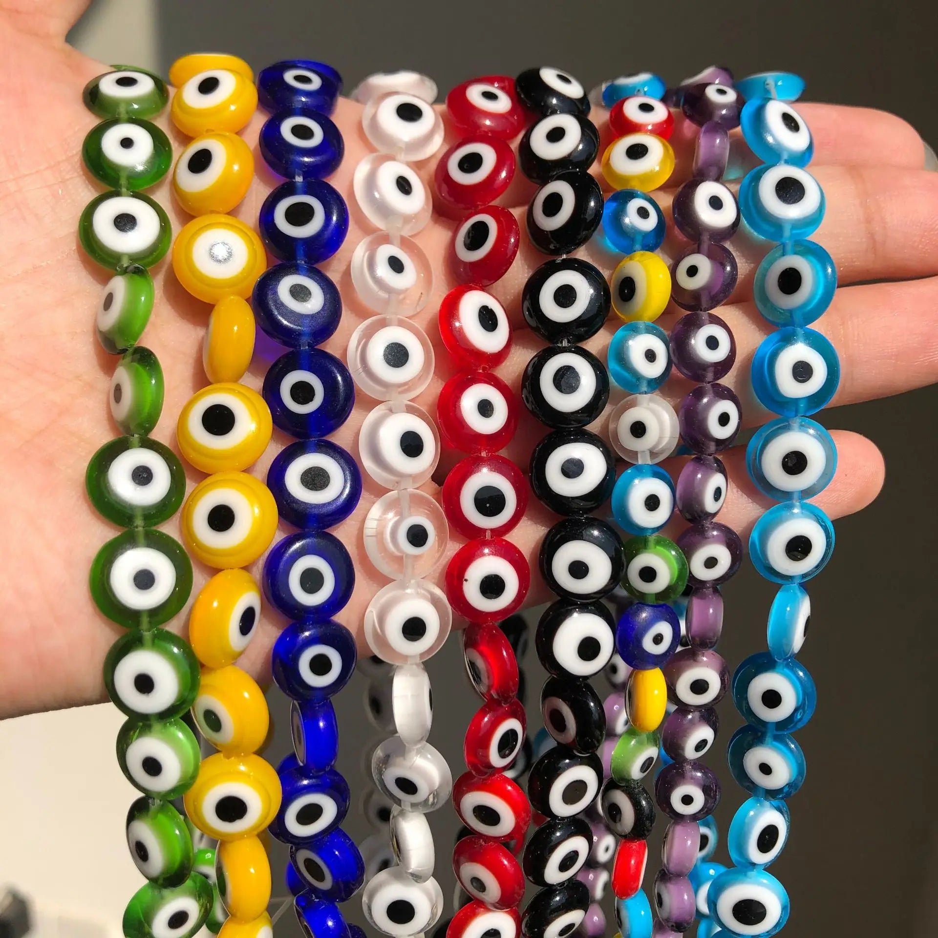 JC 6mm 8mm(48pcs) 10mm DIY Evil Eye Bracelet Glass Beads  Bulk Flat Glass Evil Eye Beads for Jewelry Making