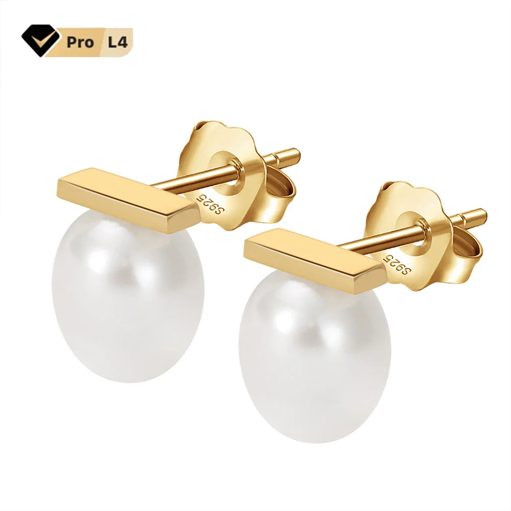 RINNTIN GPE40 Trendy SilverJewelry Cultured Pearls Stud Earrings Wholesale 14K Gold Plated Freshwater Pearls Earings for Women