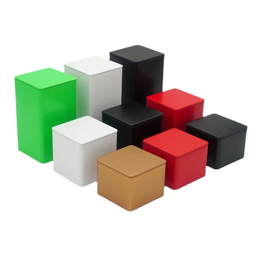Various Colors Metal Tin Containers Lids Candy Coffee Bean Empty Tins Square Jar