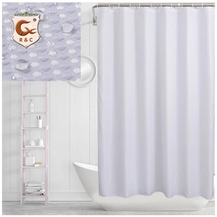Wholesale Polyester Waterproof Custom Hotel Waffle Shower Curtain for Bathroom