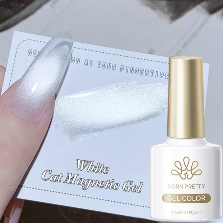 BORN PRETTY Newest Super Delicate White Crystal Cat Eye Uv Nail Polish HEMA Free Silky Moon Light Glass Beads Cateye Gel Polish
