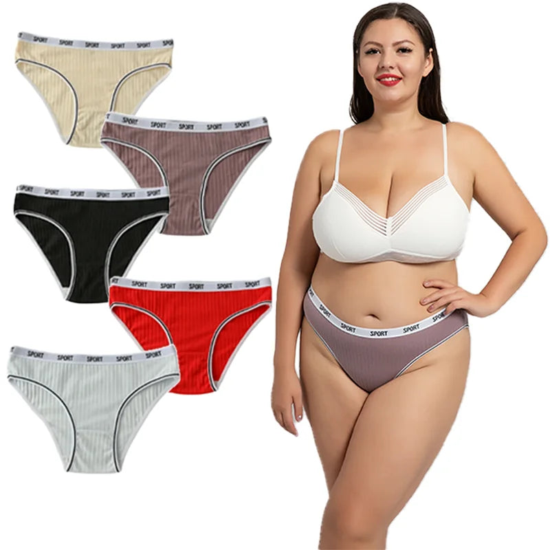 Plus Size Women Cotton Panties Soft Mid Waist Underwear Solid Color Panties Comfort Female Lingerie Large Size Intimates