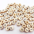 100pcs/Bag 10mm Wood Letter Beads in Log Color Square Big Hole for Children's Toy & Jewelry DIY Accessories