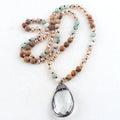 Fashion Boho Jewelry Women Gift Natural Stone and Crystal Beads Glass Drop Pendant Necklace