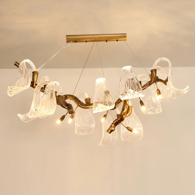 Copper Postmodern Light Luxury Simple Nordic Living Room Bedroom Personality Tree Lamp Creative Restaurant Crystal Chandelier