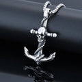 Stainless Steel Vintage Viking Jewelry Punk Titanium Steel Anchor Skull Pendant Sailor Pirate Skull Necklace for Men Women