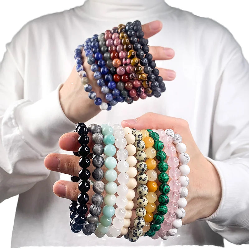 HOVANCI 12 Tiger Eye Citrine Beaded Bracelet 6mm 8mm Natural Stone Platinum Ball for Woman's Wedding Gift Feng Shui Practice