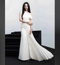 A10724 Migugarment Luxury New Design Prom Dress Ladies Slanted Shoulder Pleated Backless Neckline Sweep Train Maxi Evening Dress