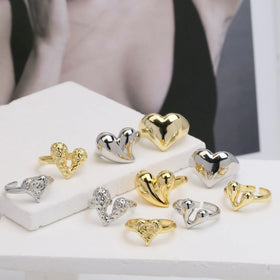 Heart Ring Brass Waterproof Jewelry Ring PVD 18K Gold Plated Trendy Rings for Women Anillos Acero Inoxidable Por Mayor