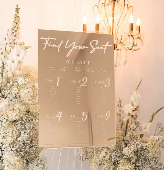 Custom Luxury 3d Elegant Find Your Seat Gold Mirror Seating Chart Sign Wedding Table Plan Decoration Golden Reception Signage