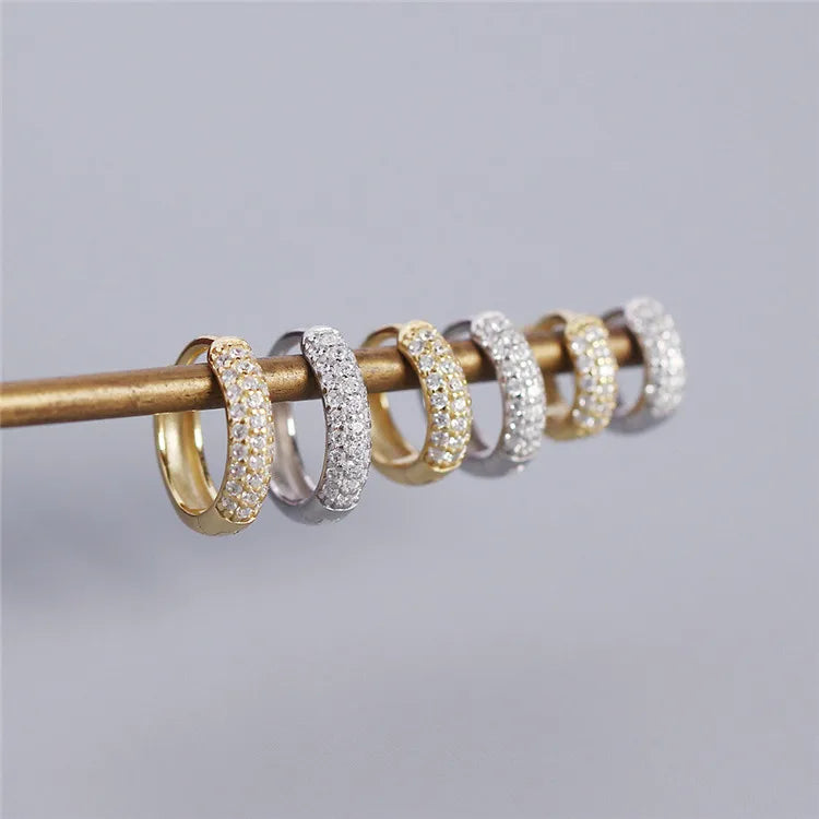 SP Silver Earring 925 Three Row Wide Jewellery Diamond 925 Sterling Silver Earring Hoop