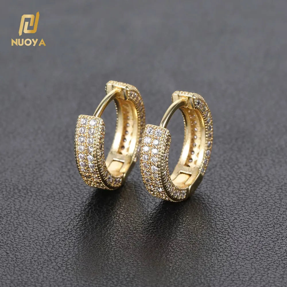 Hip Hop Personalized Iced Out Diamond Earrings Double Cubic Zirconia 18k Gold Plated Earrings Women