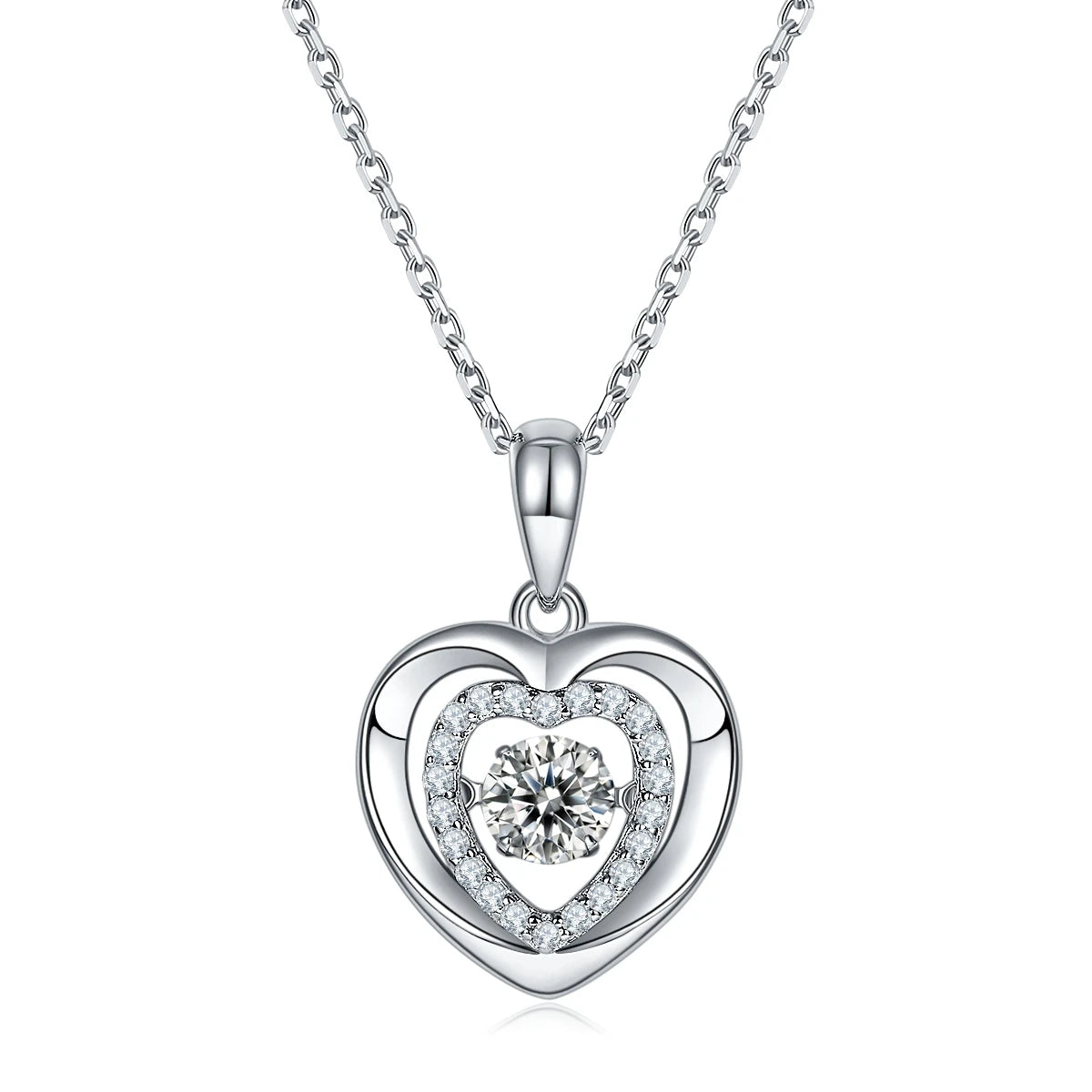 OLDN Abiding 5mm Moisssanite Diamond Stone Jewelry Couples Heart Twinkle Setting 925 Sterling Silver Pendant Necklace for Women